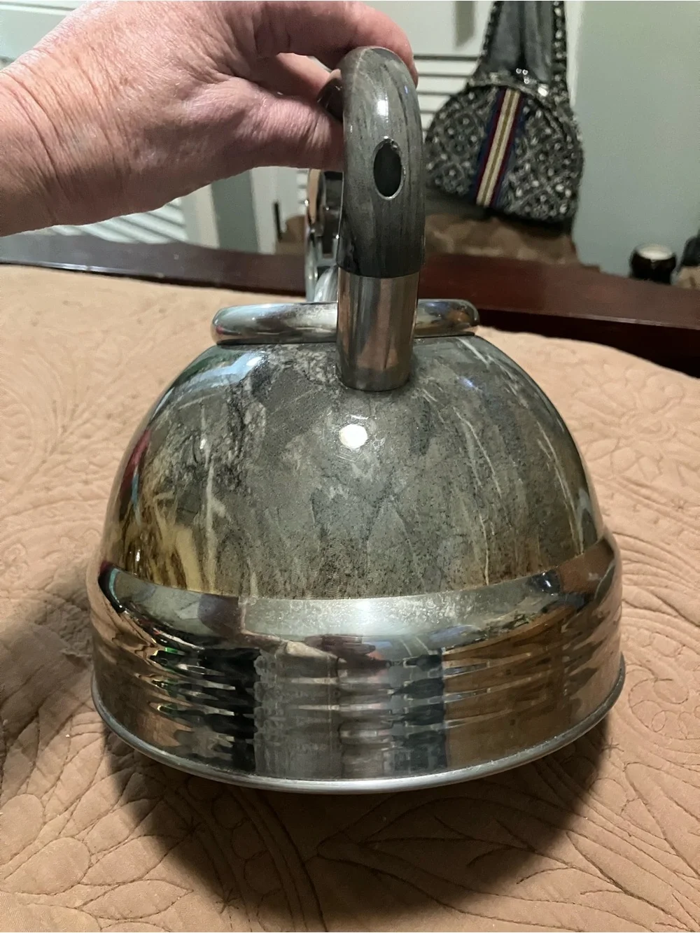 Stainless Steel Marble-Pattern Whistling Kettle - Gray